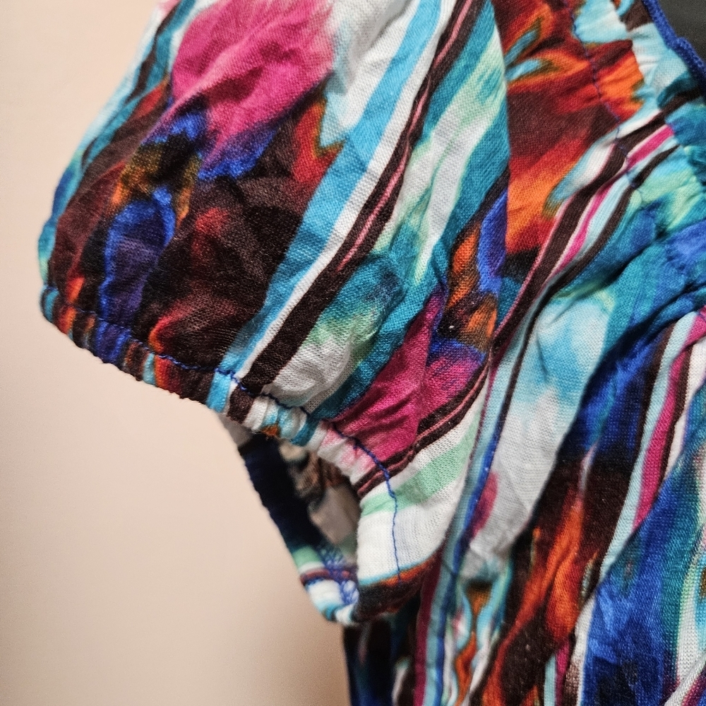 Tie Dye Elastic Waistband Cap Sleeve Top - Picture 4 of 13